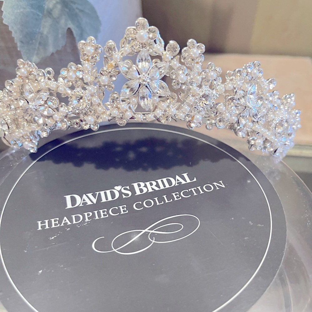 David’s Bridal pearl and crystal tiara headpiece wedding hair accessories